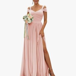 Elegant Pink Off-Shoulder Evening Gown